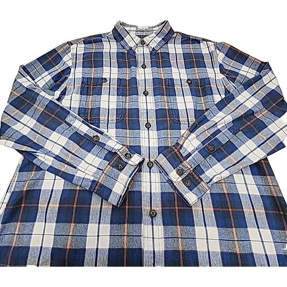 Duluth Trading Flannel Shirt Trim Fit Shirt Blue Plaid Men Sz XL Pocket Cotton